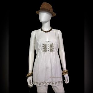 Y2K FAT FACE EMBROIDERED WHITE BABYDOLL TOP Size 16